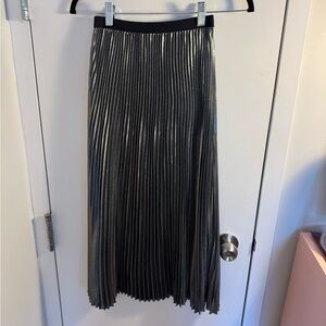 Silver pleated midi skirt